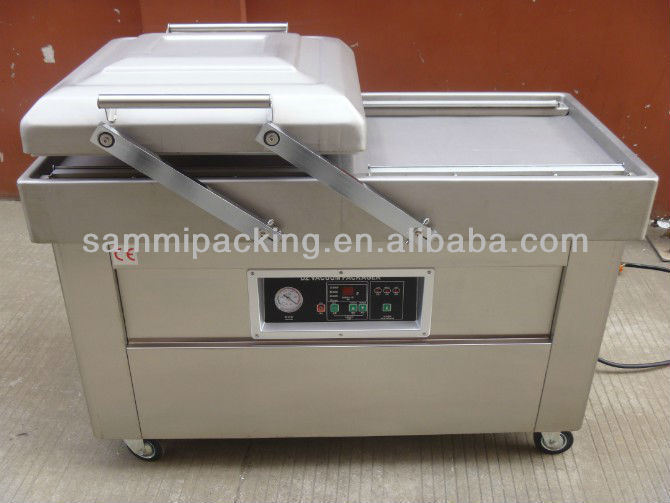 Πολυλειτουργική μηχανή συσκευασίας κενού διπλής αίθουσας για βοδινό μπέικον κοτόπουλο τοφού φιστίκια θαλασσινά