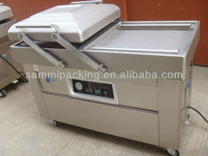 Πολυλειτουργική μηχανή συσκευασίας κενού διπλής αίθουσας για βοδινό μπέικον κοτόπουλο τοφού φιστίκια θαλασσινά
