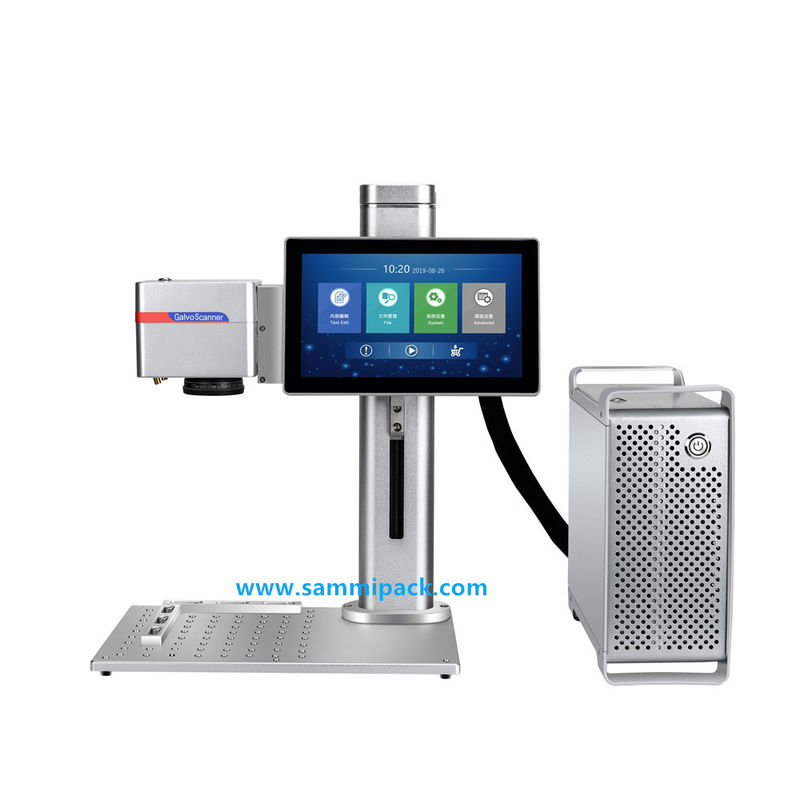 Διαρκής μηχανή σήμανσης ινών μετάλλου με λέιζερ 20W Μικρή αυτόματη ηλεκτρική μηχανή κωδικοποίησης με ανταγωνιστική τιμή πλαστικής συσκευασίας