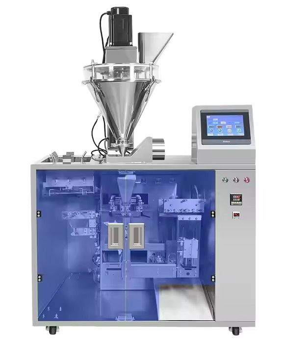 Μηχανή Γέμισης και Σφράγισης Προκατασκευασμένων Σακουλών για Σνακ/Ξηρούς Καρπούς/Ζάχαρη, με Σύστημα Ελέγχου PLC και Οθόνη Αφής, εύκολη στον καθαρισμό