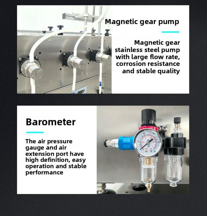 Μηχάνημα αυτόματης πλήρωσης και σφράγισης υγρών με μαγνητική αντλία 4 κεφαλών υψηλής ταχύτητας για επιτραπέζια χρήση, για νερό και ποτά, αυτόματη πλήρωση και σφράγιση 9